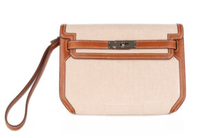 Hermès Kelly Depeches 25 Barenia Faubourg / Ecru Toile Palladium