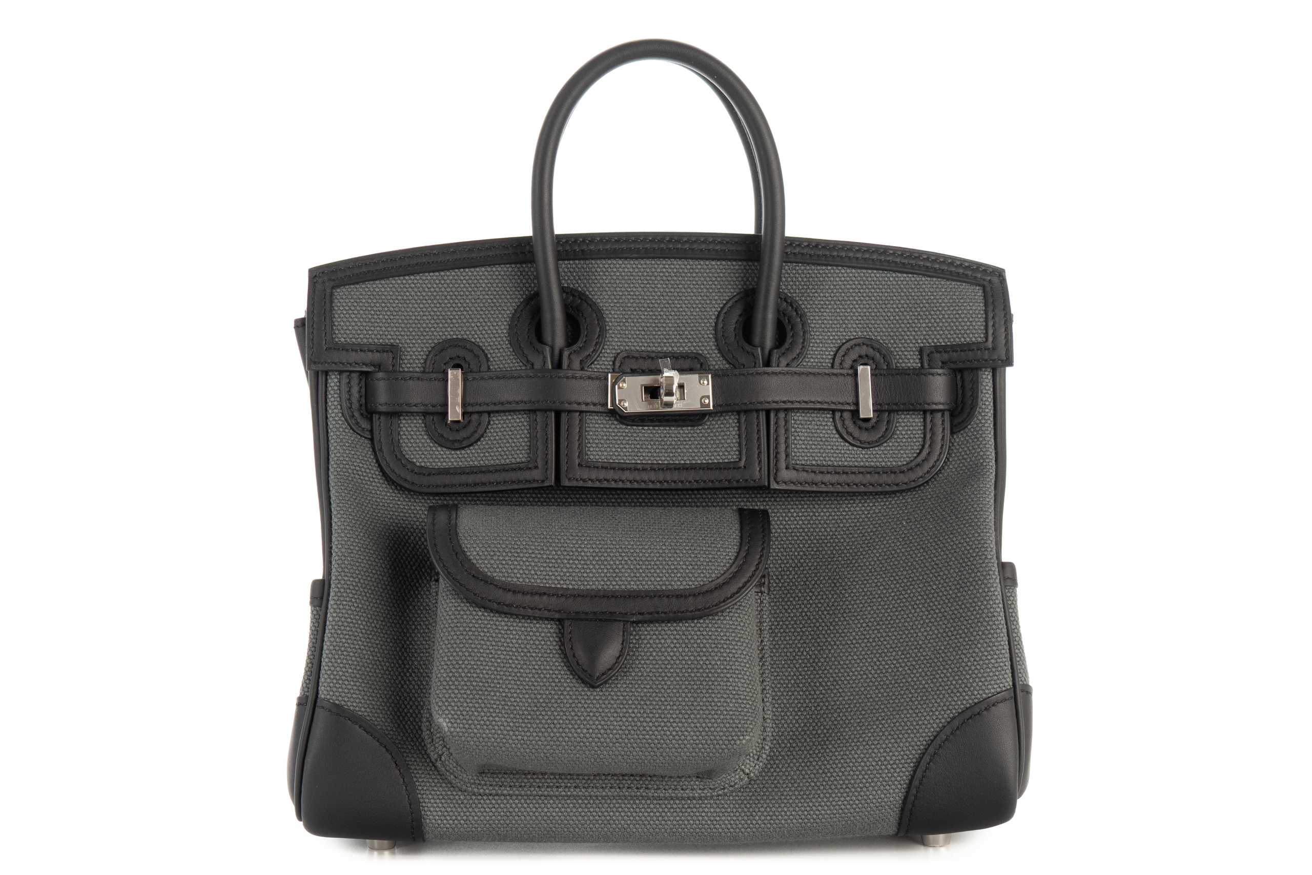 Hermès Birkin 25 Cargo Vert Mangrove / Noir – Black Toile / Swift Palladium Hardware