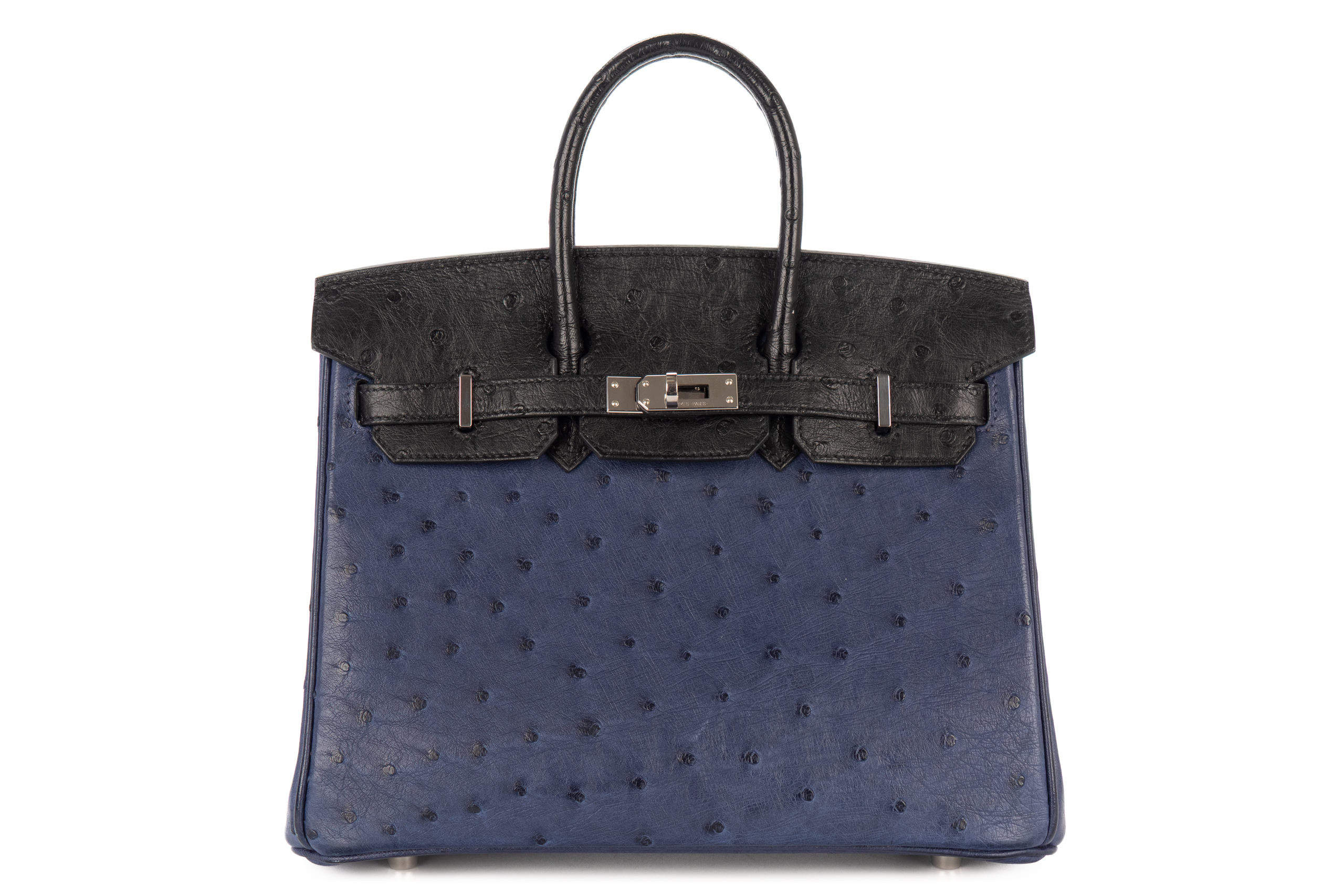 Hermès Birkin 25 Noir – Black / Bleu Saphir Ostrich Retourne Palladium Hardware