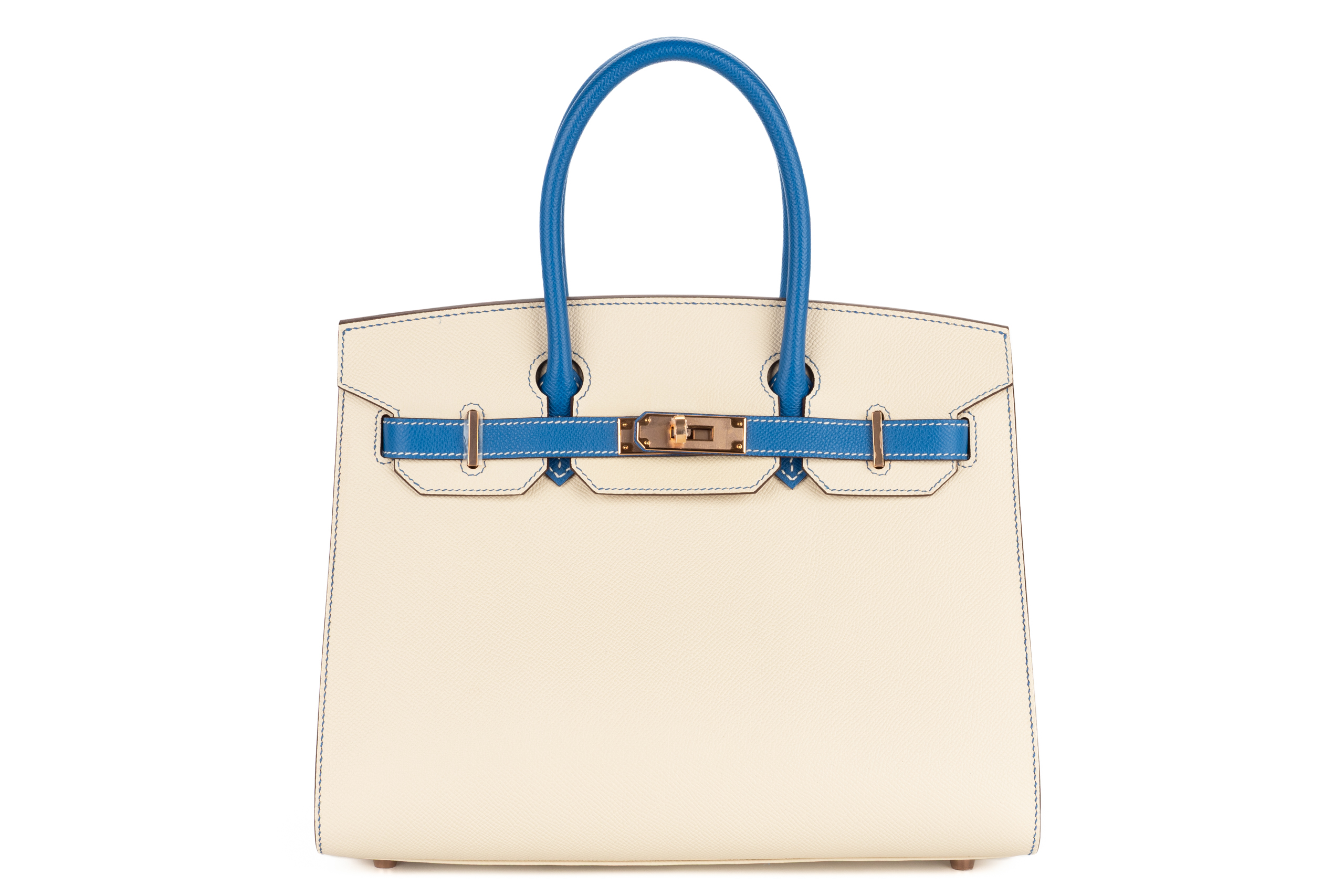 Hermès Birkin 30 HSS Craie / Bleu France Rose Gold Hardware Epsom Sellier