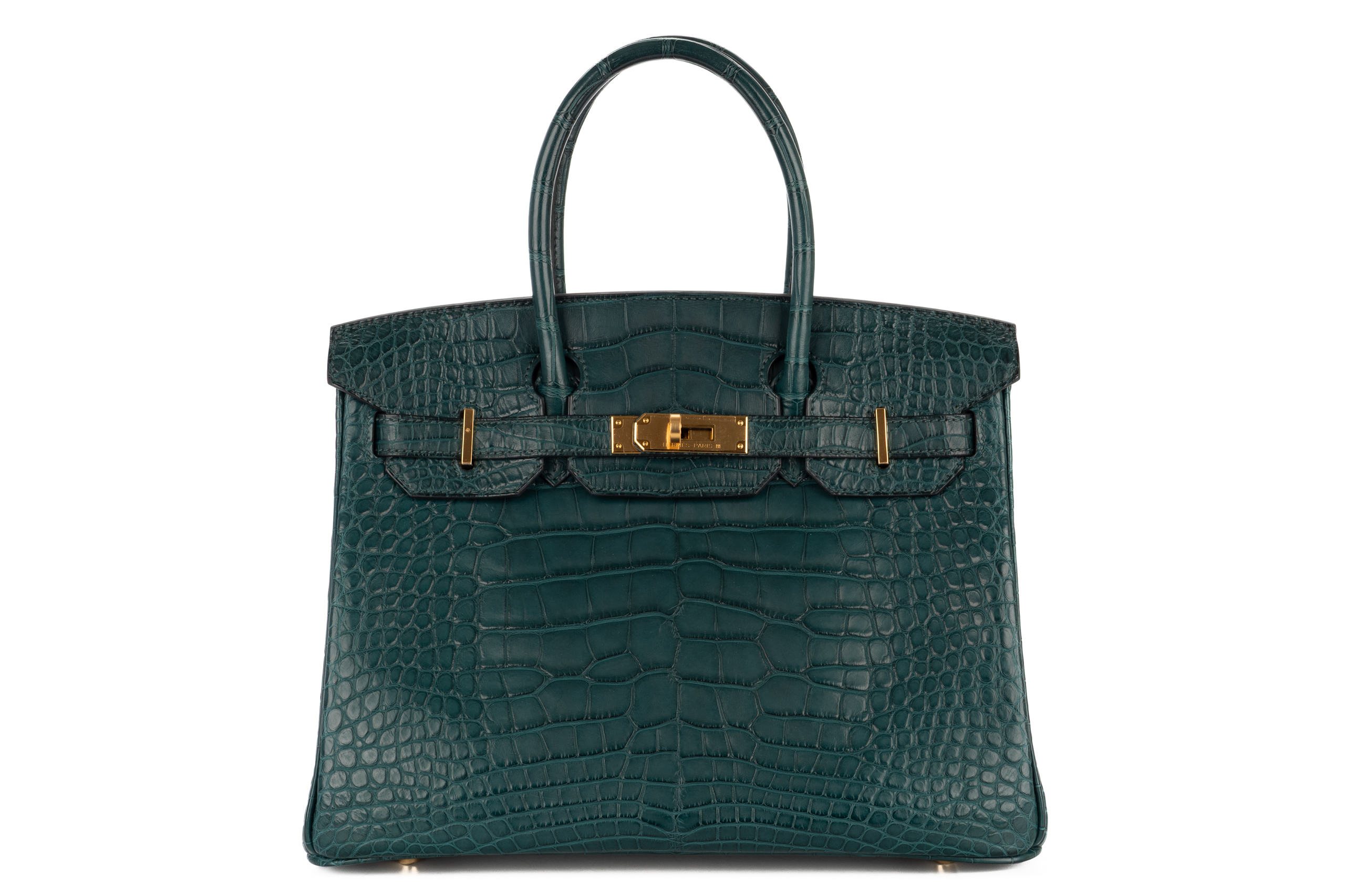Hermès Birkin 30 Vert Cypress Matte Alligator Retourne Gold Hardware