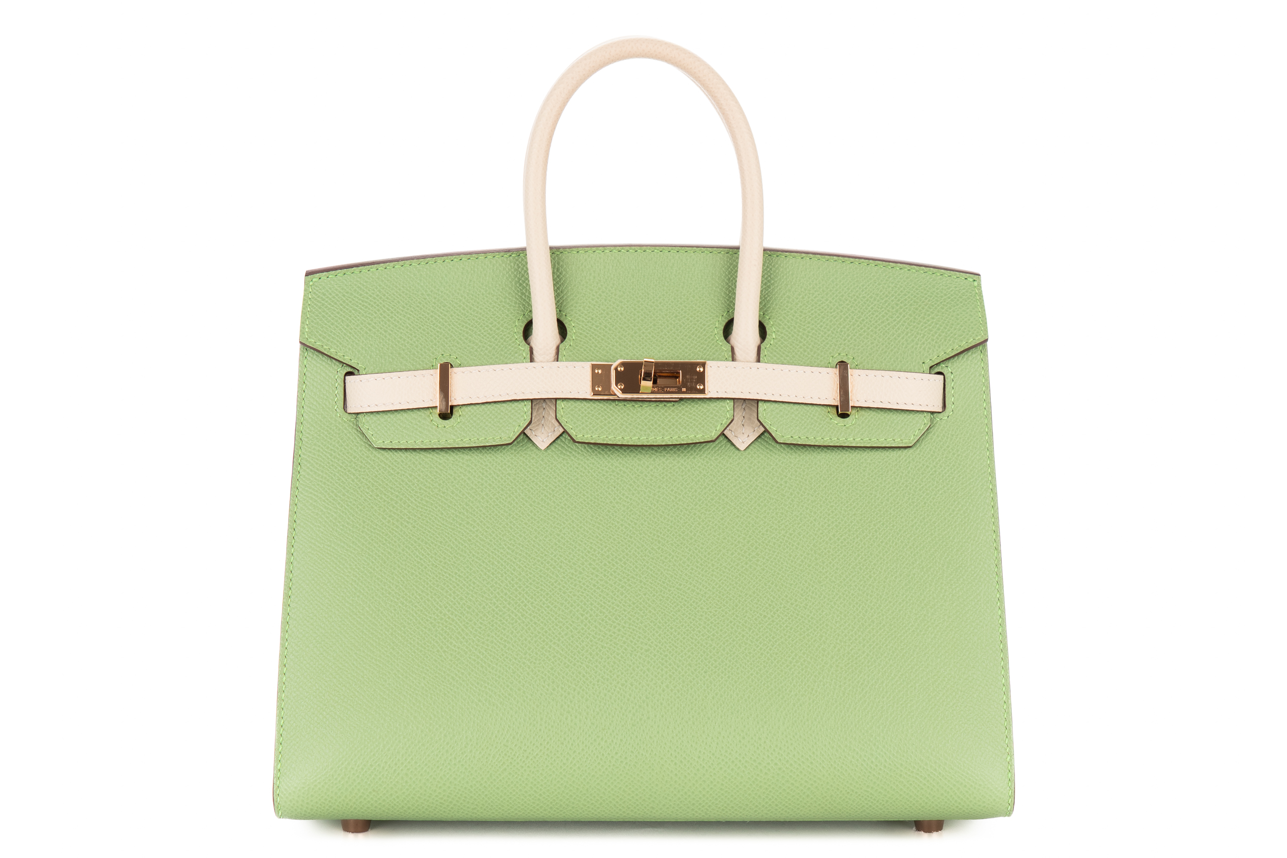 Hermès Birkin 25 HSS Vert Criquet / Craie Epsom Sellier Rose Gold Hardware