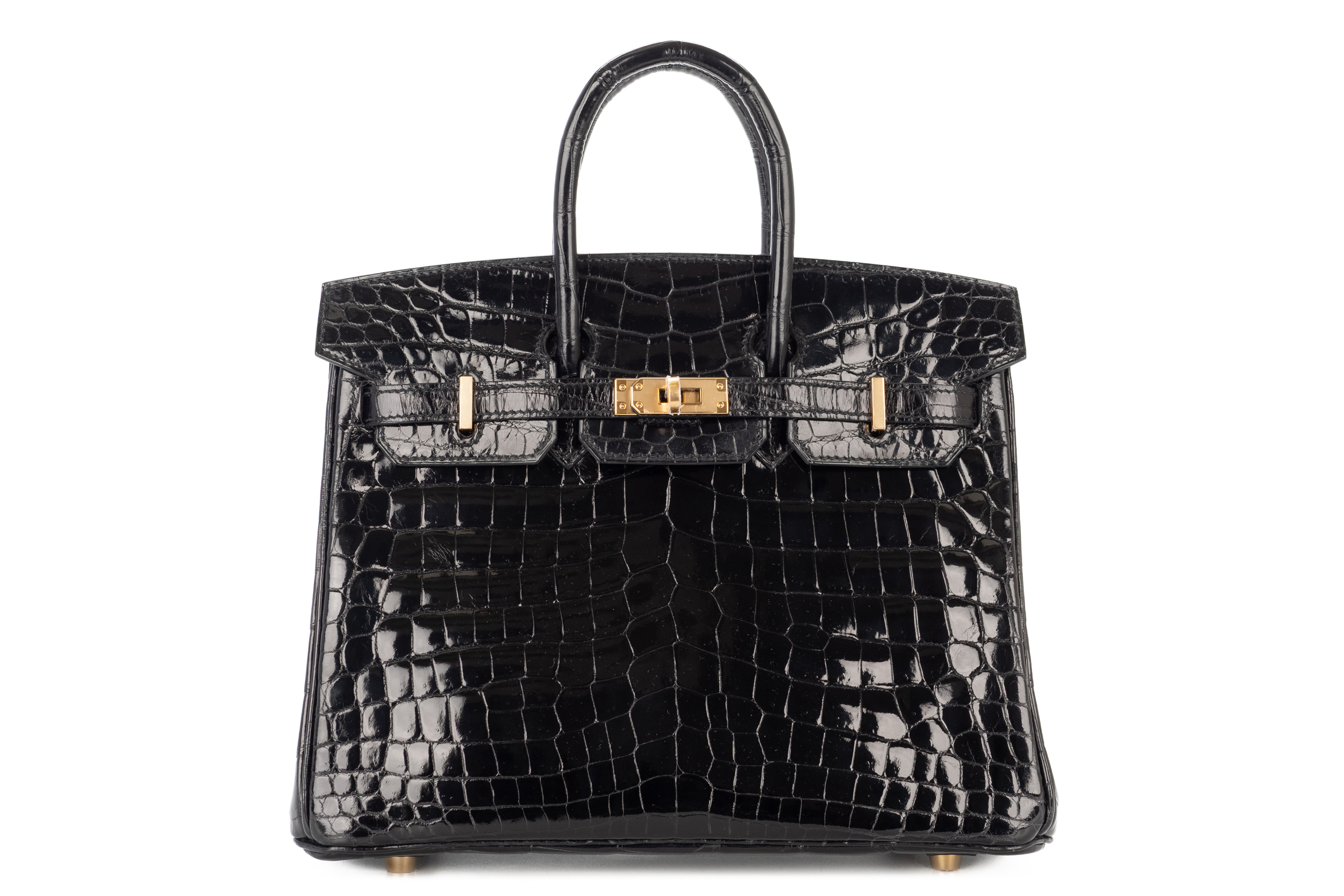 Hermès Birkin 25 Noir – Black Shiny Crocodile Gold Hardware
