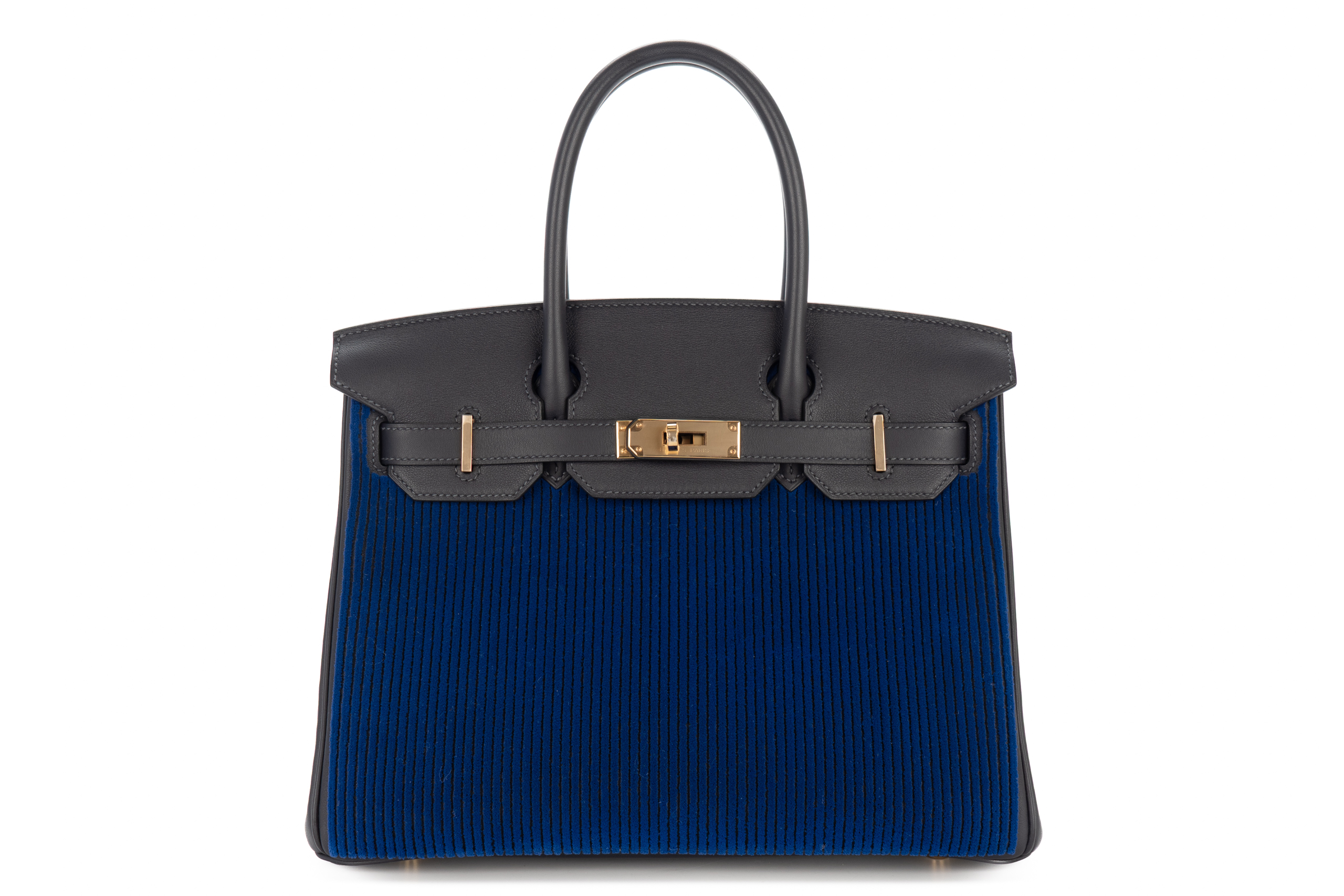 Hermès Birkin 30 Côte à Côte Tuffetage Bleu Saphir / Cabane Swift Permabrass Hardware