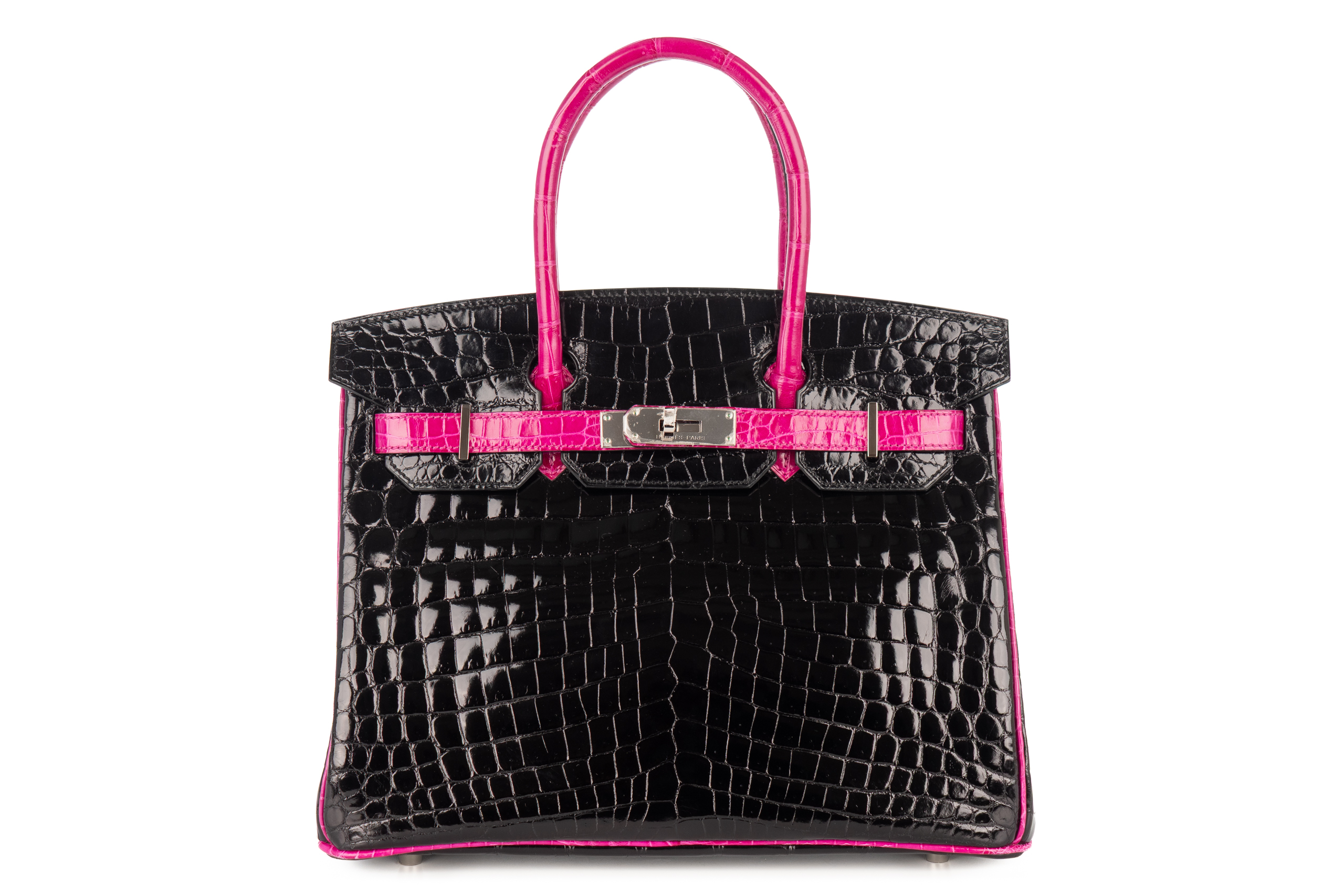Hermès Birkin 30 HSS Noir – Black / Rose Pourpre Shiny Crocodile Niloticus Palladium Hardware