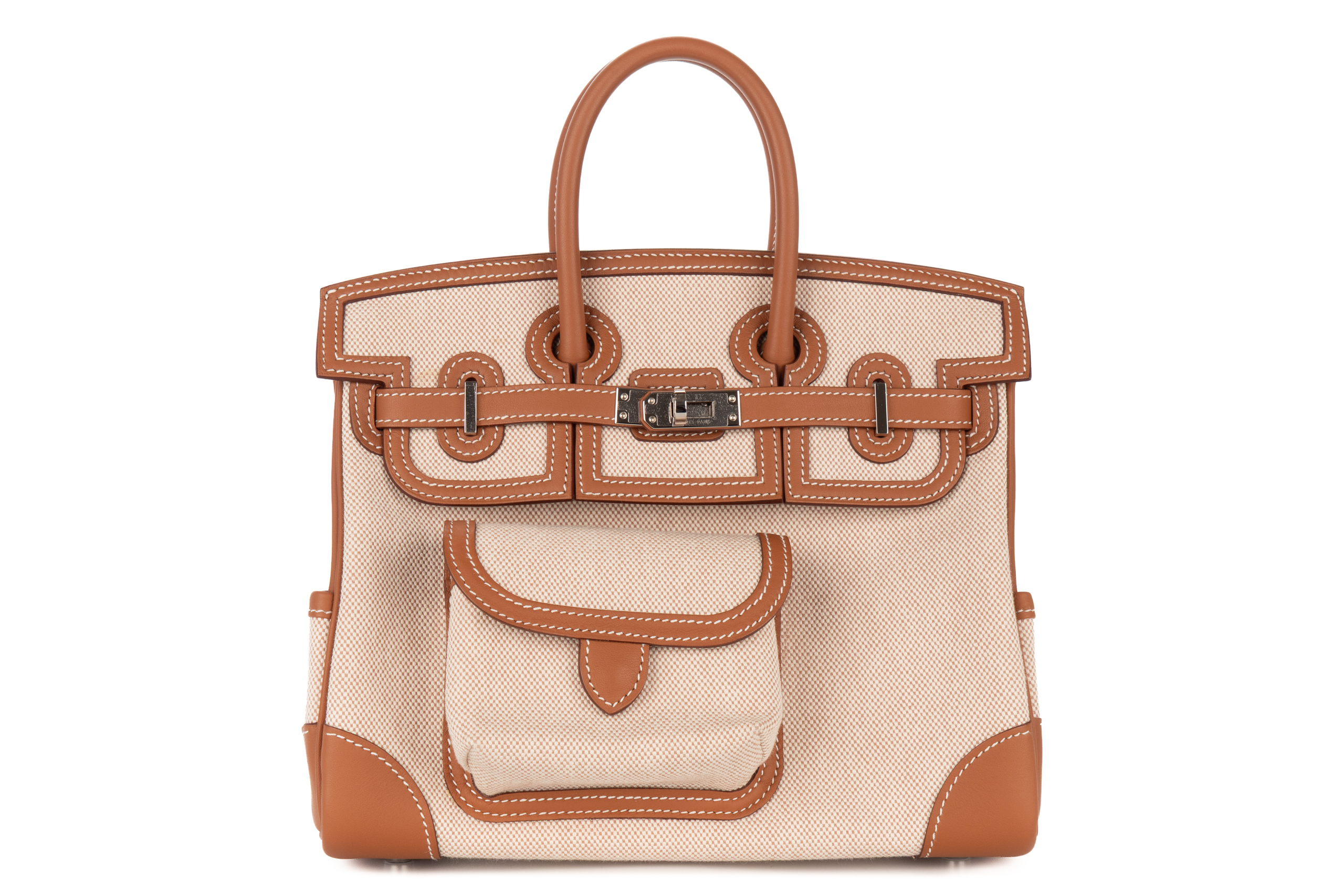 Hermès Birkin 25 Cargo Gold / Beige Ecru Swift / Toile Palladium Hardware