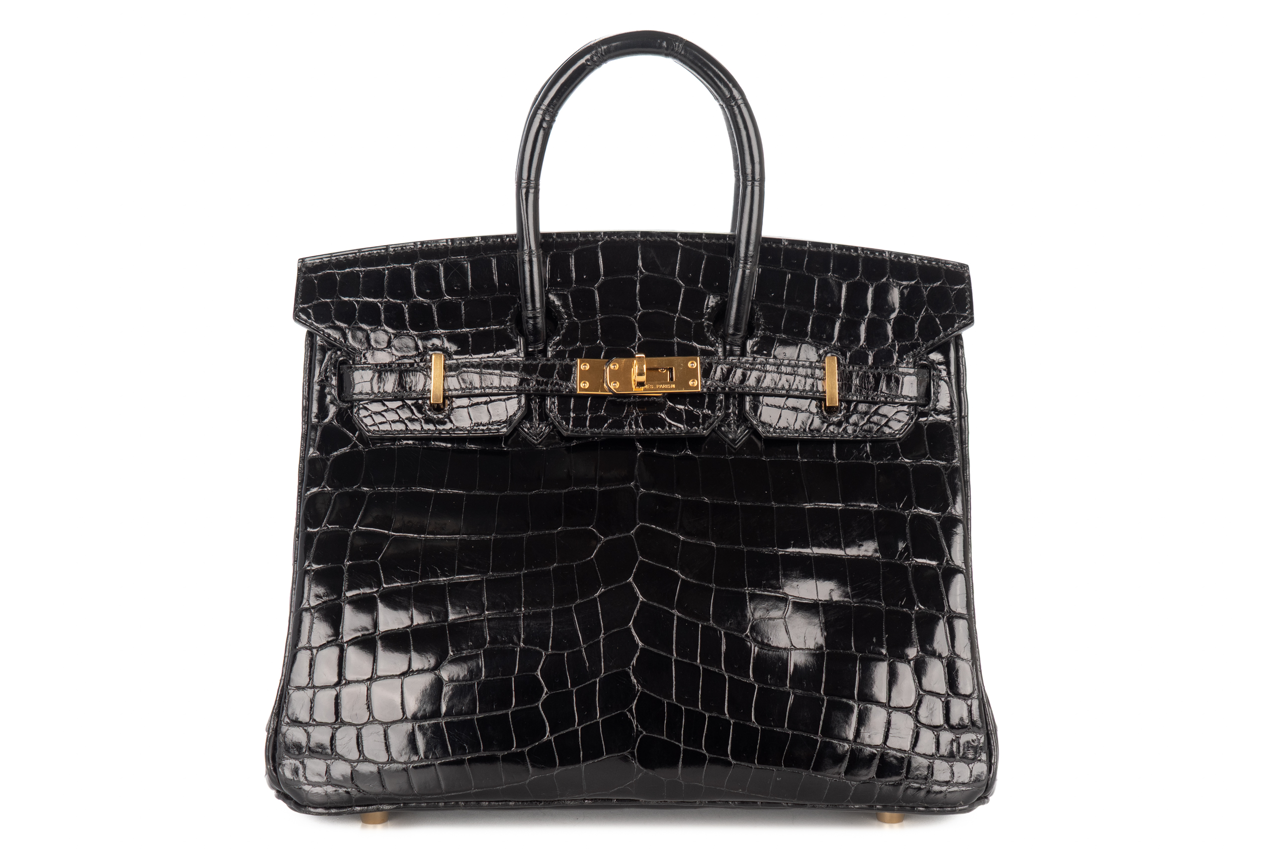 Hermès Birkin 25 Noir – Black Shiny Crocodile Niloticus Retourne Gold Hardware