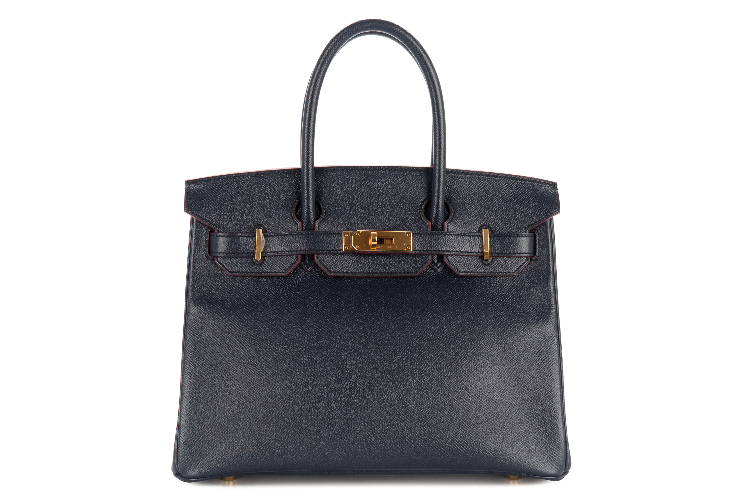 Hermès Birkin 30 Bleu Indigo / Rouge H Contour Epsom Retourne Gold Hardware