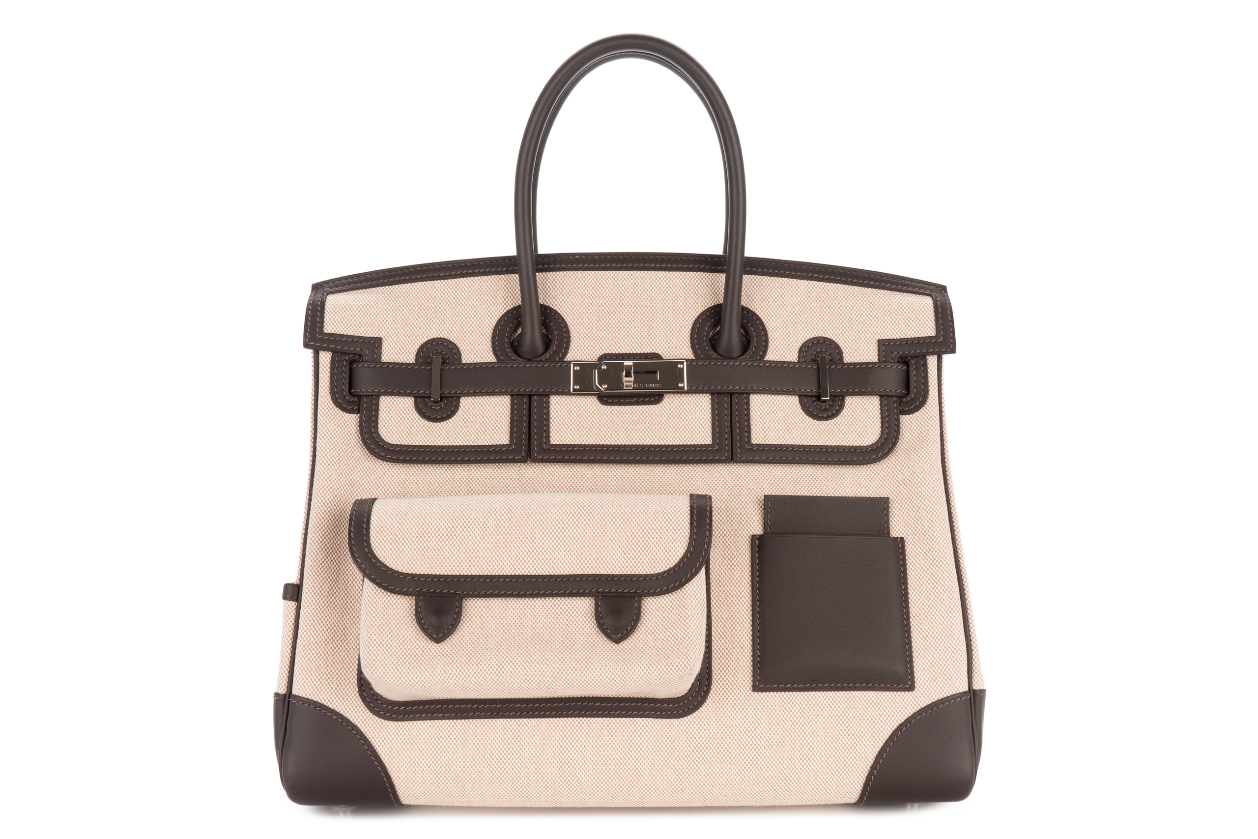 Hermès Birkin 35 Cargo Beige Ercu / Bai Brun Swift / Toile Palladium Hardware